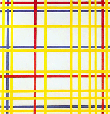 reproductie New York City 1 van Piet Mondriaan